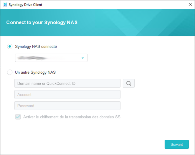 Synology Drive Client nouvelle tâche sélection du NAS