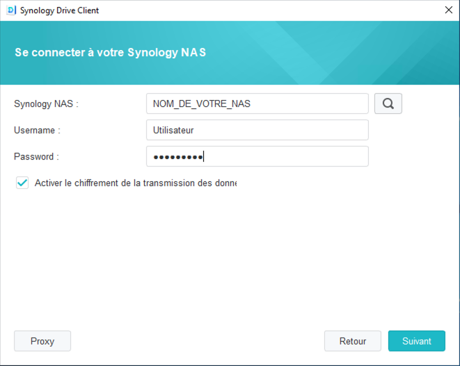 Synology Drive Client sélection du NAS