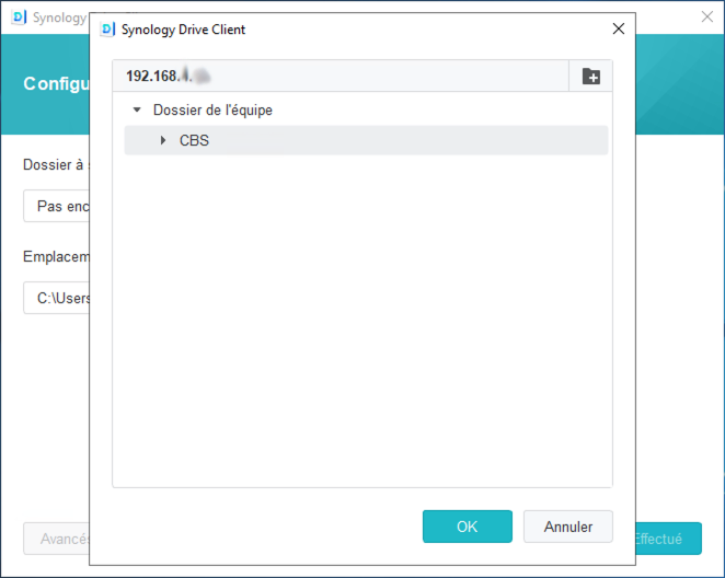 Synology Drive Client sélection du dossier source