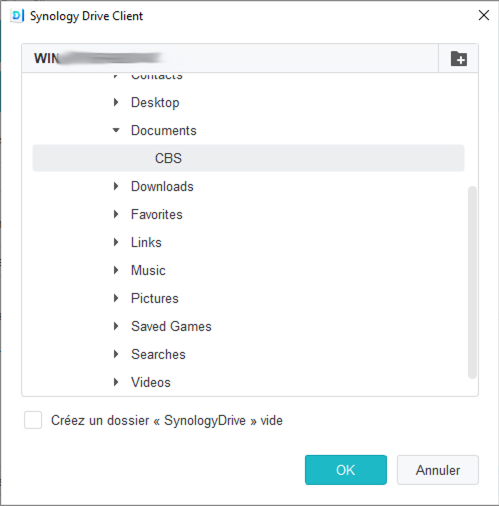 Synology Drive Client sélection du dossier de destination
