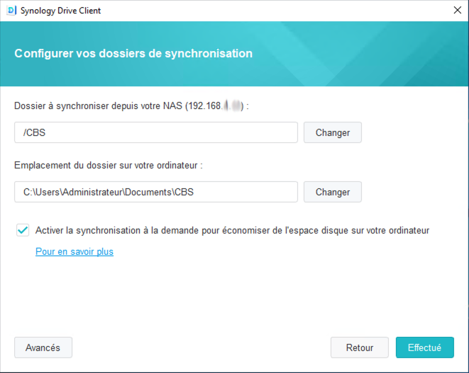 Synology Drive Client résumé de la tâche