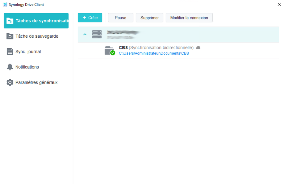 Synology Drive Client nouvelle tâche