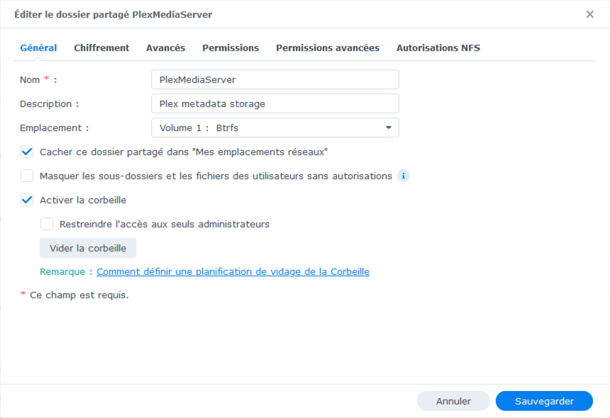 Arborescence NAS Synology Cacher un dossier sur le réseau