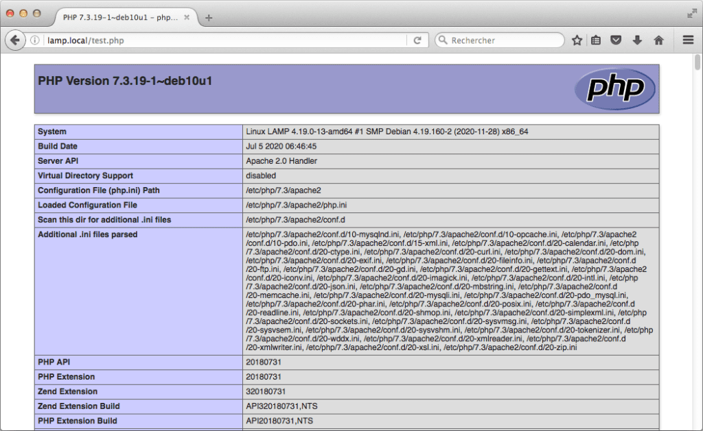 LAMP page de test PHP