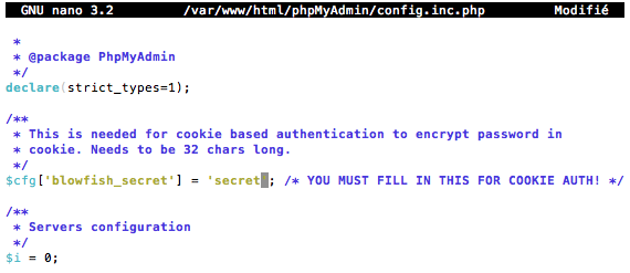 LAMP phpMyAdmin-blowfish_secret